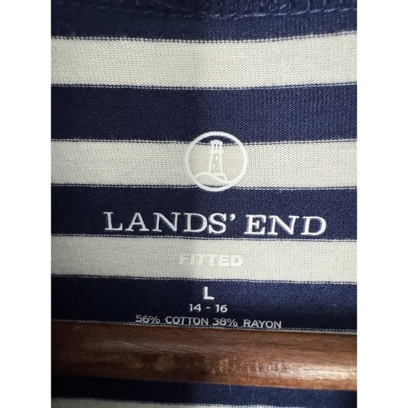 Women's Fitted land's end Striped Turtleneck Size Large 56% Cotton Blue/white - Picture 3 of 4